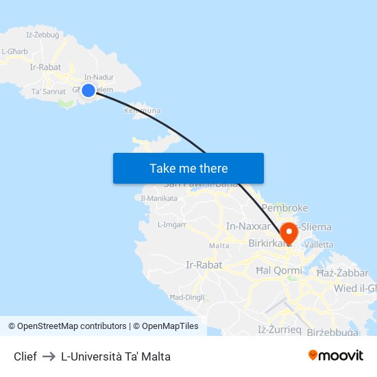 Clief to L-Università Ta' Malta map