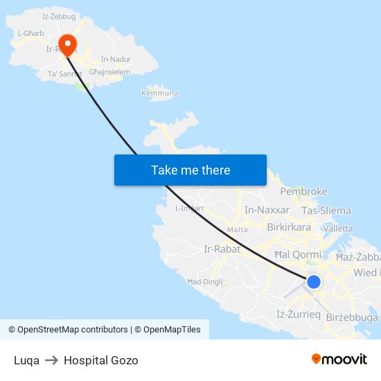 Luqa to Hospital Gozo map