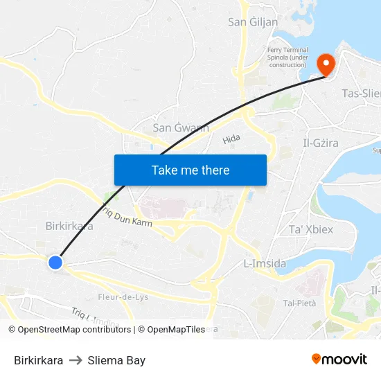 Birkirkara to Sliema Bay map