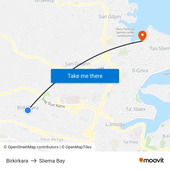 Birkirkara to Sliema Bay map