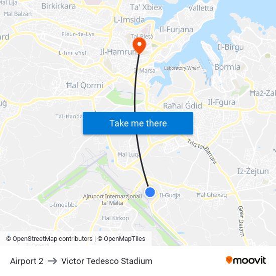 Airport 2 to Victor Tedesco Stadium map