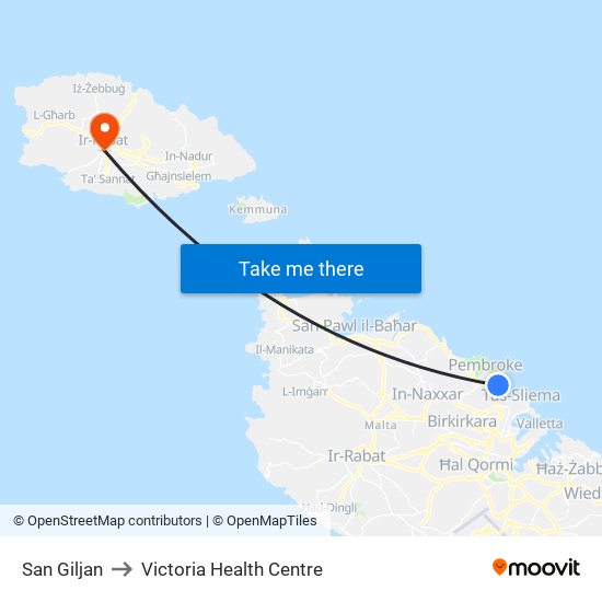 San Giljan to Victoria Health Centre map