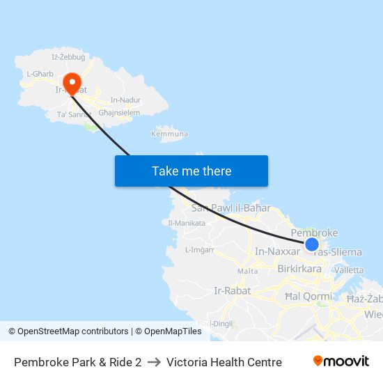 Pembroke Park & Ride 2 to Victoria Health Centre map