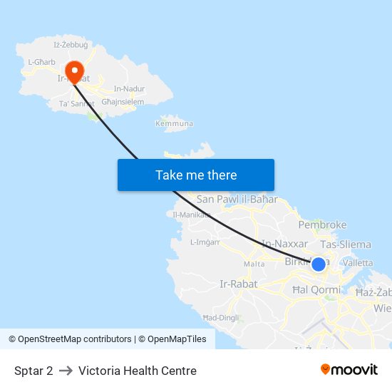 Sptar 2 to Victoria Health Centre map