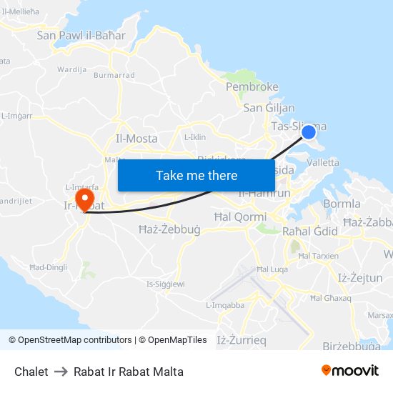 Chalet to Rabat Ir Rabat Malta map