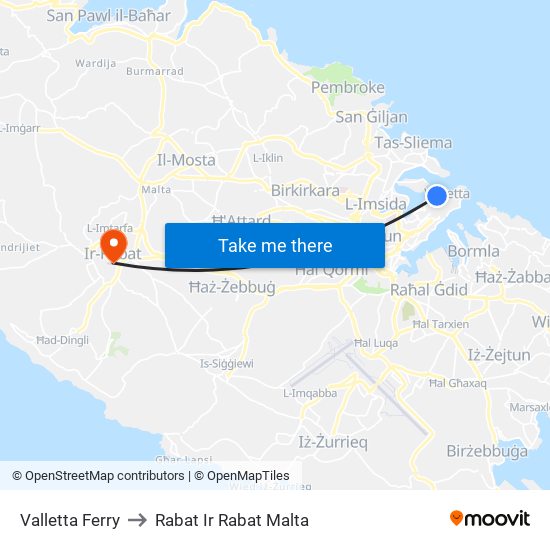 Valletta Ferry to Rabat Ir Rabat Malta map