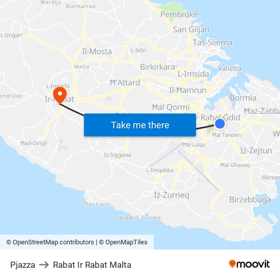 Pjazza to Rabat Ir Rabat Malta map