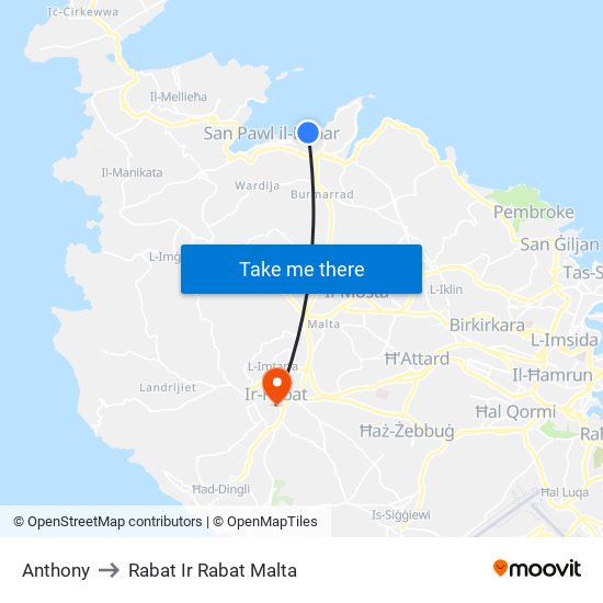 Anthony to Rabat Ir Rabat Malta map