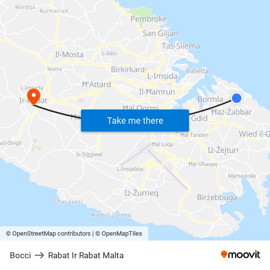 Bocci to Rabat Ir Rabat Malta map