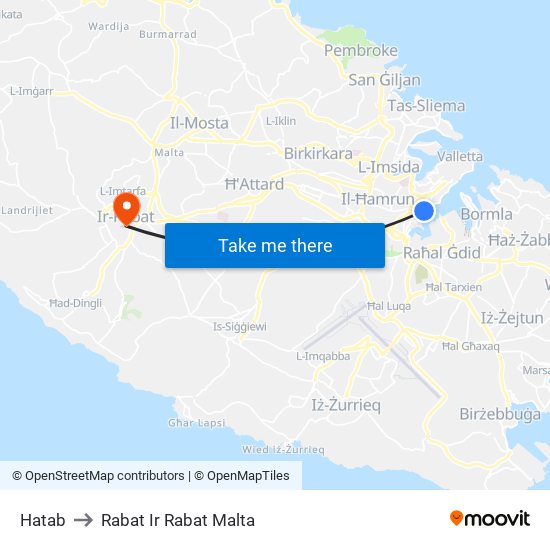 Hatab to Rabat Ir Rabat Malta map