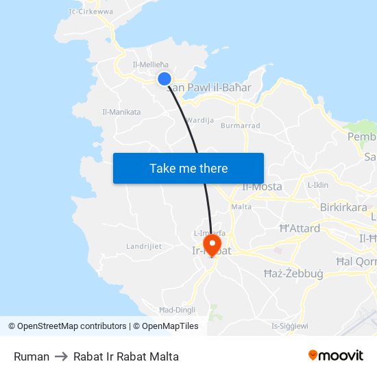 Ruman to Rabat Ir Rabat Malta map