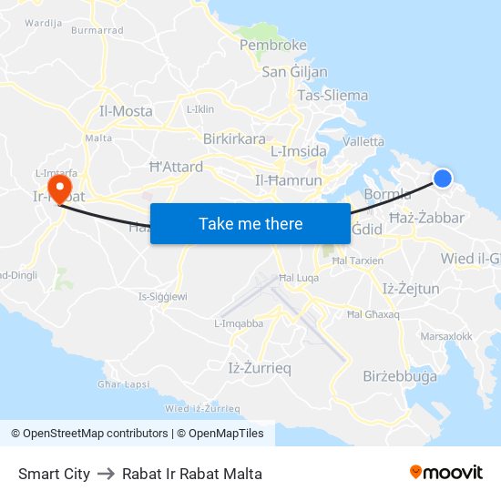 Smart City to Rabat Ir Rabat Malta map