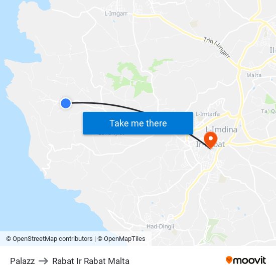 Palazz to Rabat Ir Rabat Malta map