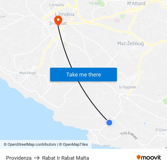 Providenza to Rabat Ir Rabat Malta map