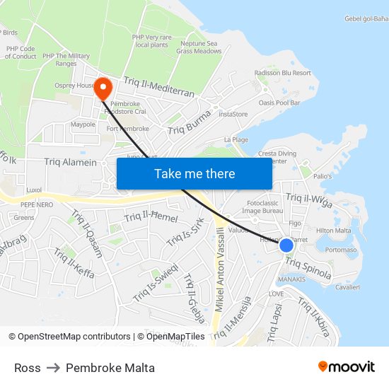 Ross to Pembroke Malta map