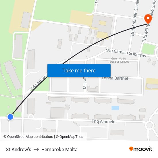 St Andrew's to Pembroke Malta map