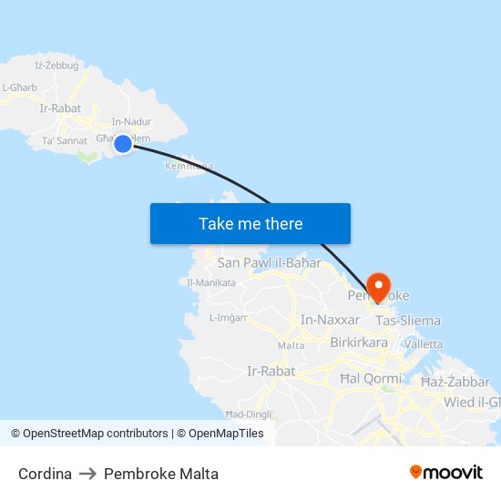 Cordina to Pembroke Malta map