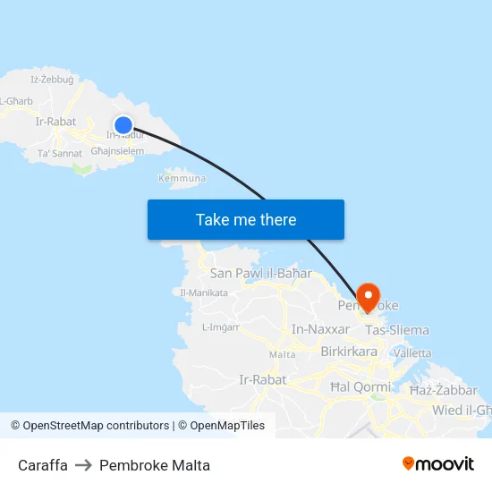 Caraffa to Pembroke Malta map
