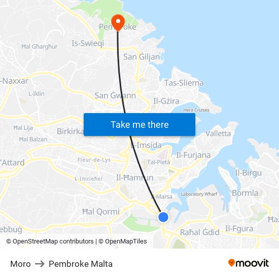 Moro to Pembroke Malta map