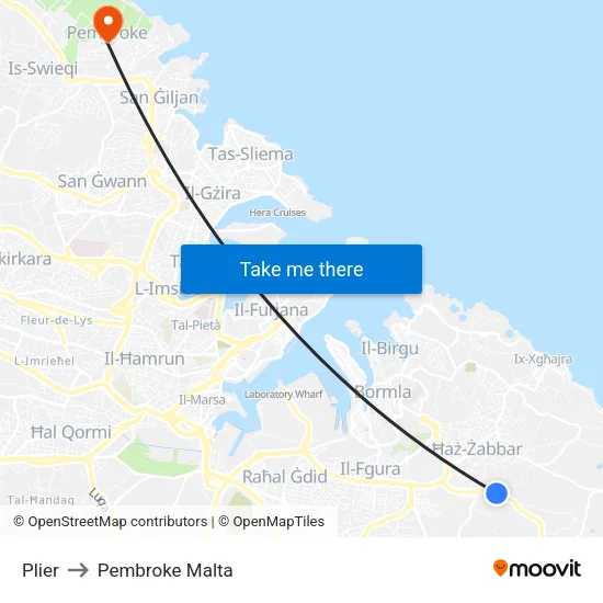 Plier to Pembroke Malta map