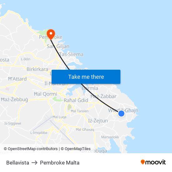 Bellavista to Pembroke Malta map