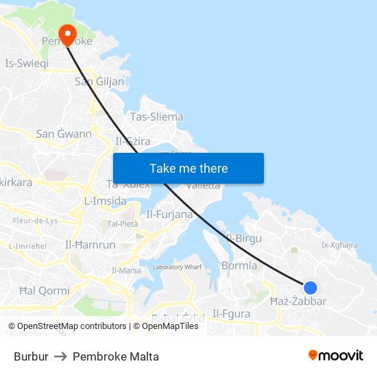 Burbur to Pembroke Malta map