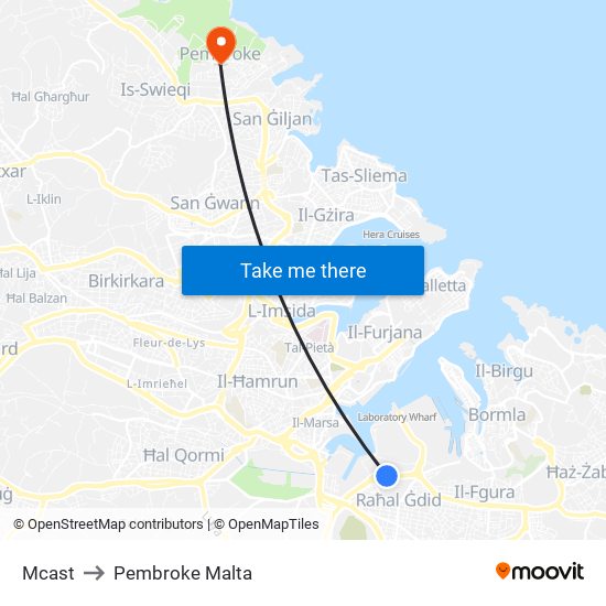 Mcast to Pembroke Malta map