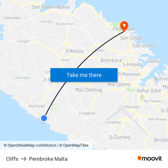 Cliffs to Pembroke Malta map