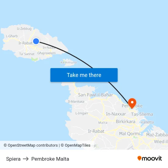 Spiera to Pembroke Malta map