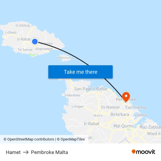 Hamet to Pembroke Malta map