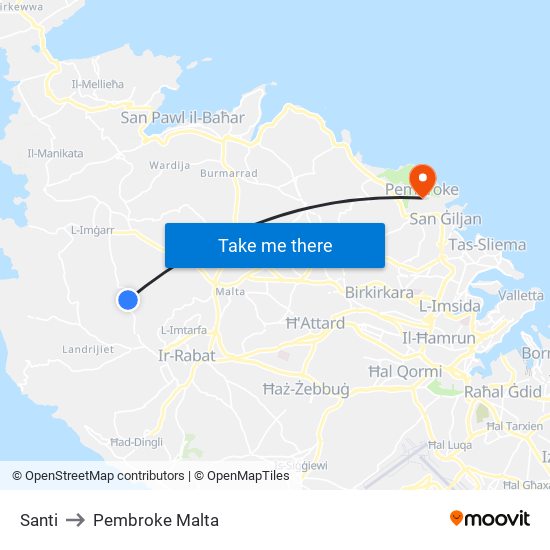 Santi to Pembroke Malta map