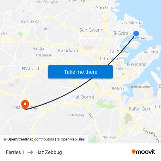 Ferries 1 to Haz Zebbug map