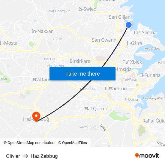 Olivier to Haz Zebbug map