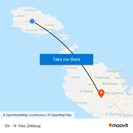 Gir to Haz Zebbug map