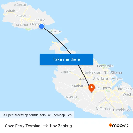 Gozo Ferry Terminal to Haz Zebbug map