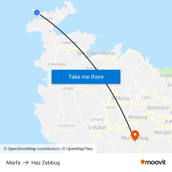 Marfa to Haz Zebbug map