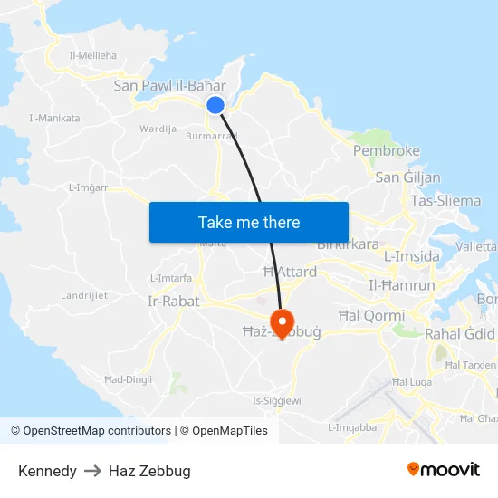 Kennedy to Haz Zebbug map