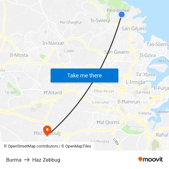 Burma to Haz Zebbug map