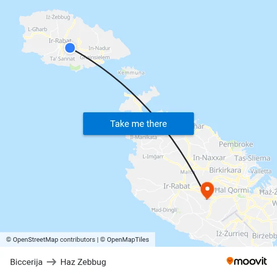 Biccerija to Haz Zebbug map