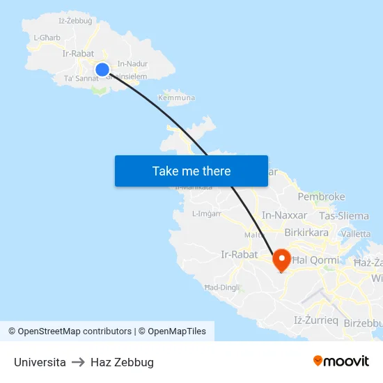 Universita to Haz Zebbug map