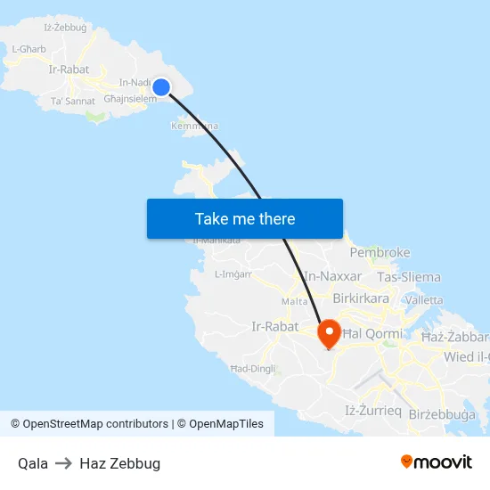 Qala to Haz Zebbug map