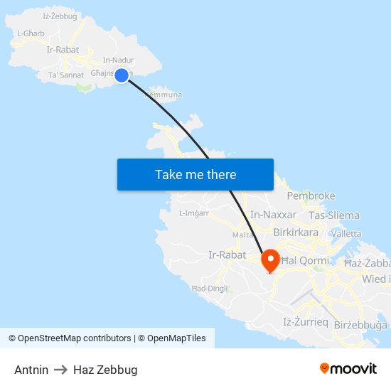 Antnin to Haz Zebbug map