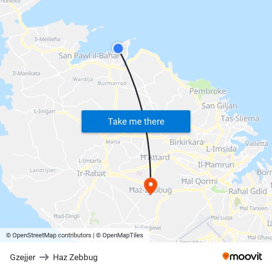 Gzejjer to Haz Zebbug map