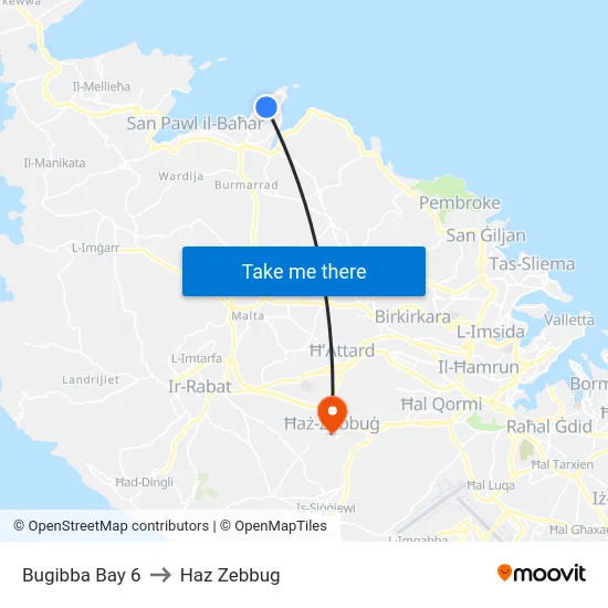 Bugibba Bay 6 to Haz Zebbug map