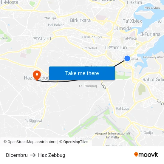 Dicembru to Haz Zebbug map