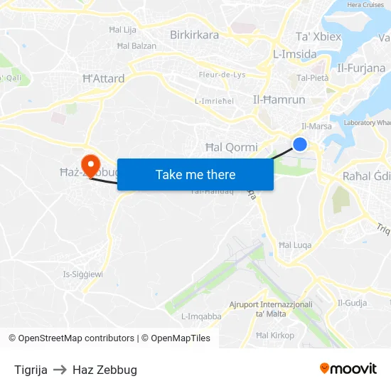 Tigrija to Haz Zebbug map