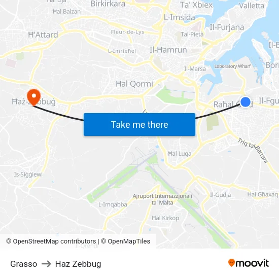 Grasso to Haz Zebbug map