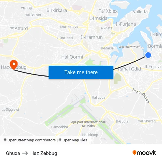 Ghuxa to Haz Zebbug map