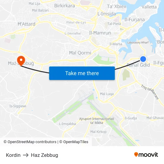 Kordin to Haz Zebbug map