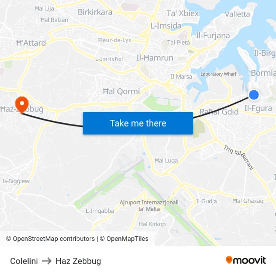 Colelini to Haz Zebbug map